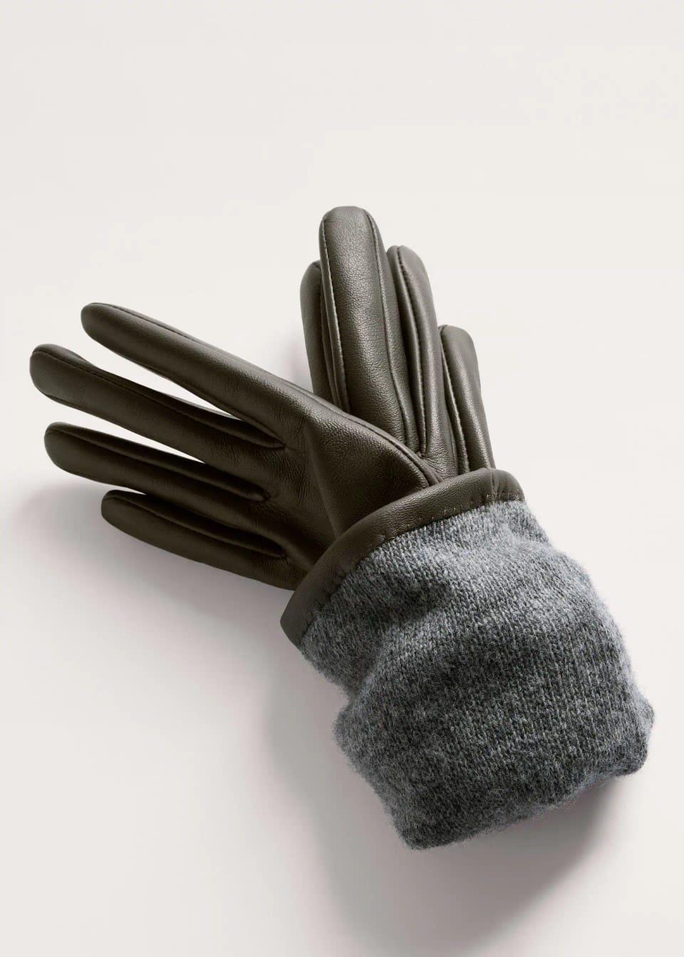 Women’s Winter Leather Gloves with Wool Knit Cuff – Elegant Warm Driving Gloves