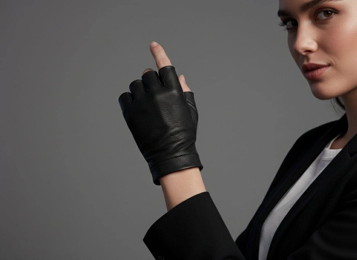 Handmade Sheep Leather Fingerless Gloves: Women's Driving Gloves