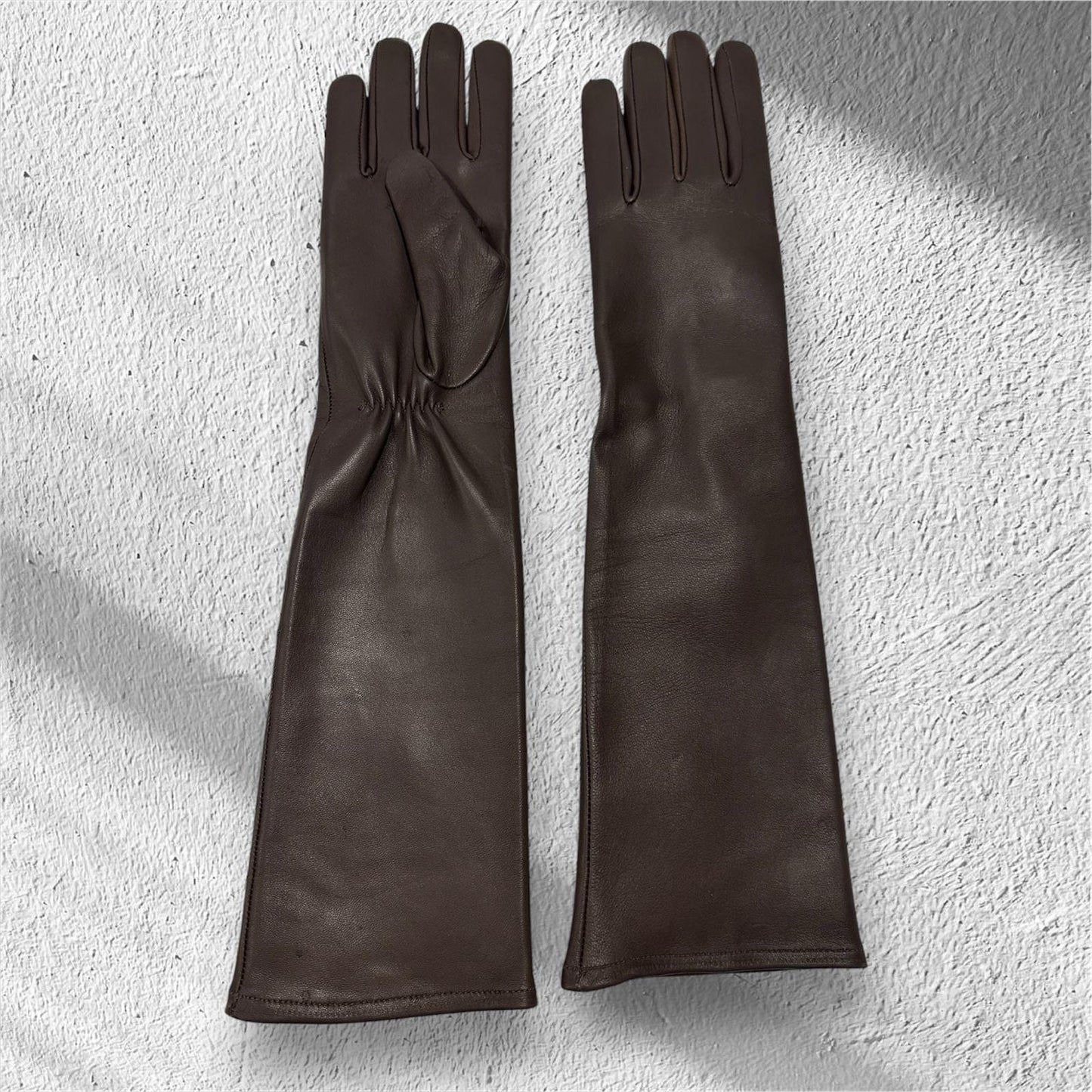Luxury Long Burgundy Leather Gloves for Women – Elegant Genuine Sheep Leather Winter Gloves – Soft Lined, Opera Length, Timeless Gift Idea