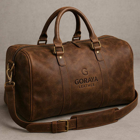 Handmade Leather Duffle Bag: Vintage Travel Weekender by Goraya Leather