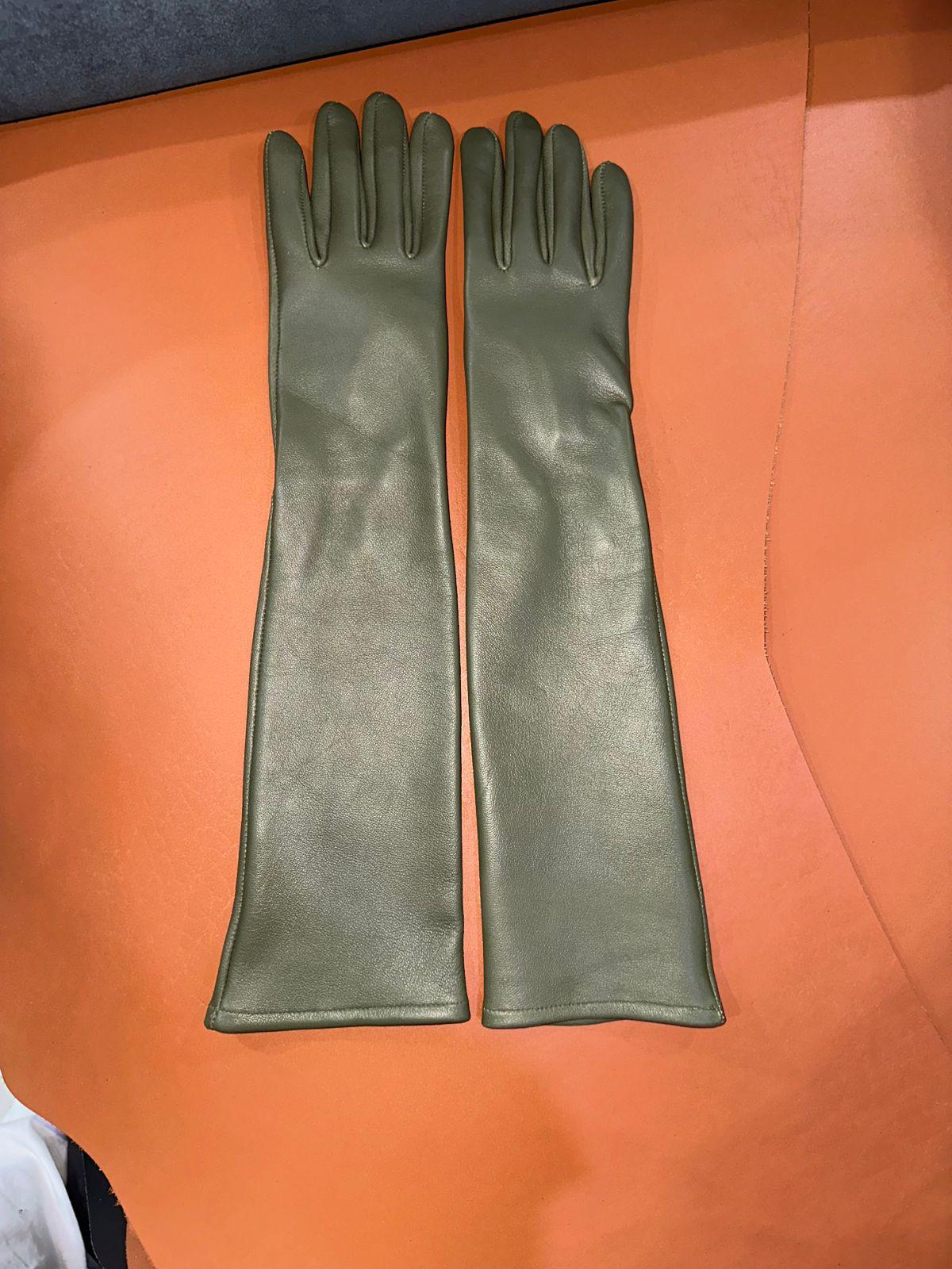 Handmade Green Sheep Leather Opera Gloves: Long Evening Gloves