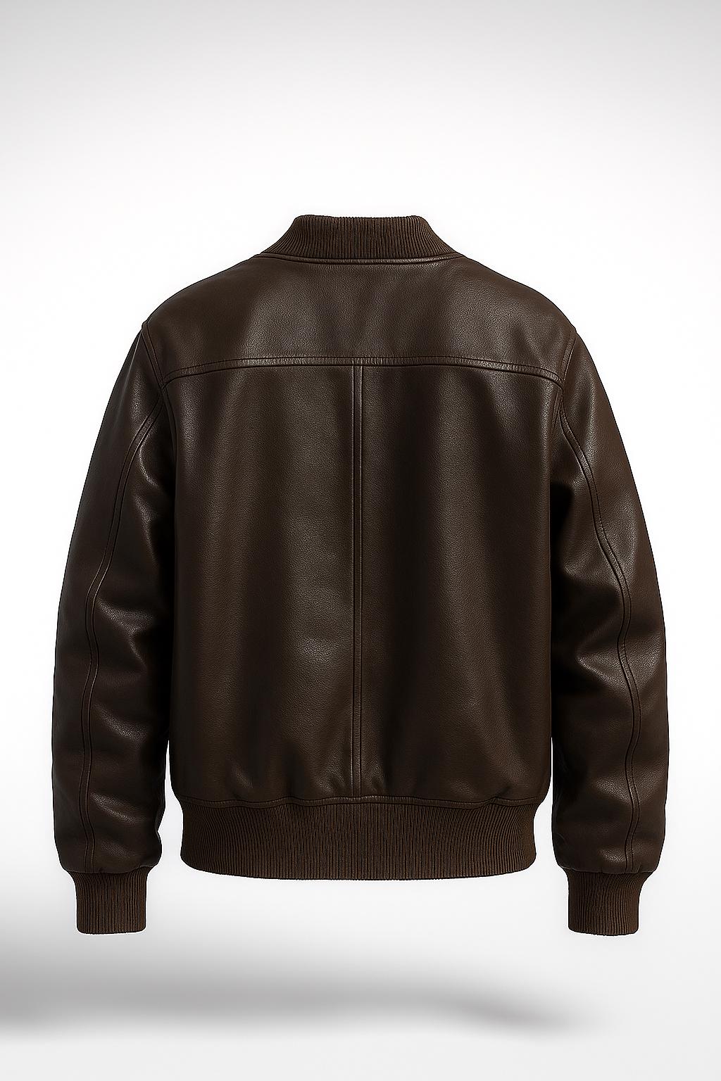 Handmade Dark Brown Leather Bomber Jacket: Vintage Style Cowhide Outerwear