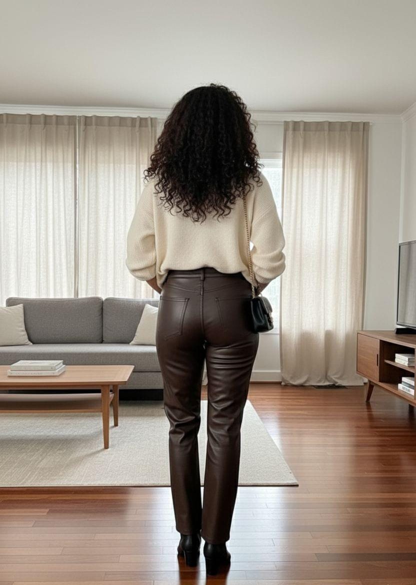High-Waist Brown Leather Pants: Genuine Cow Leather Trousers