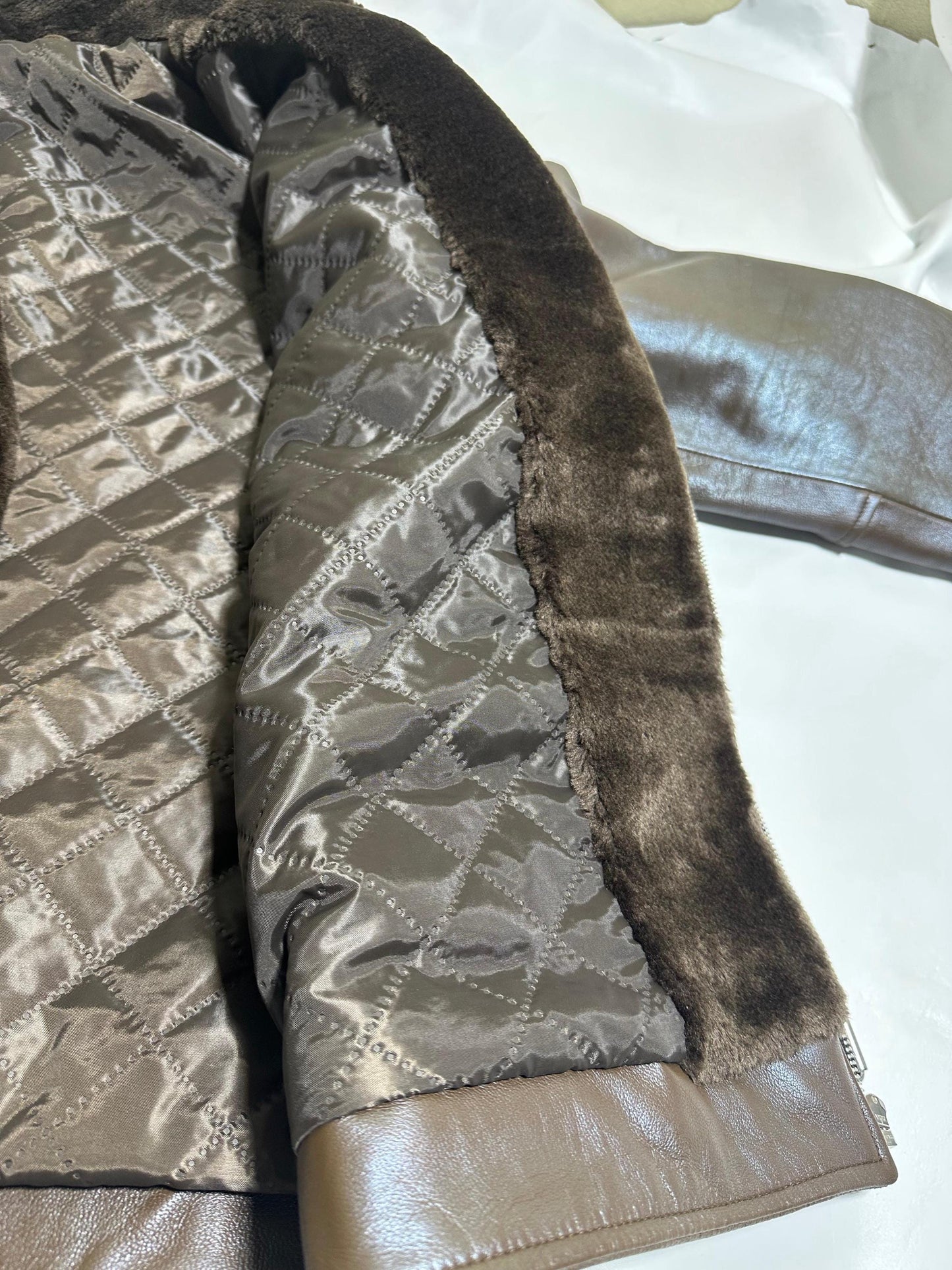 Handmade Brown Leather Motorcycle Jacket: Unisex Fur Collar