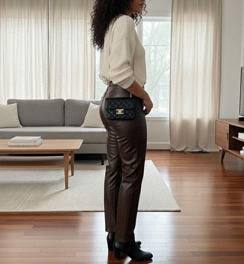 High-Waist Brown Leather Pants: Genuine Cow Leather Trousers