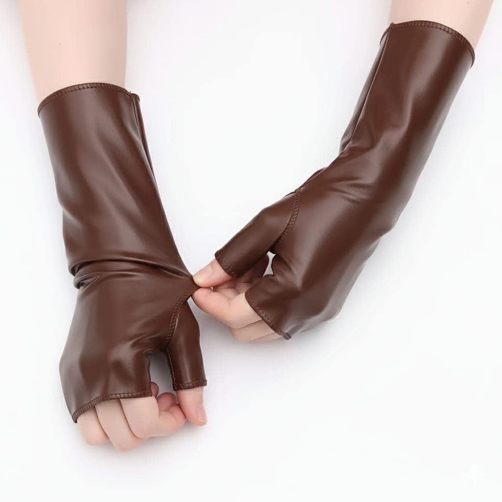 Handmade Sheep Leather Fingerless Long Gloves - Sleek Arm Warmers