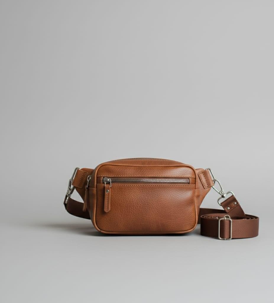 Unisex Leather Crossbody Sling Bag | Modern Minimalist Travel Bag | Brown Everyday Sling Purse