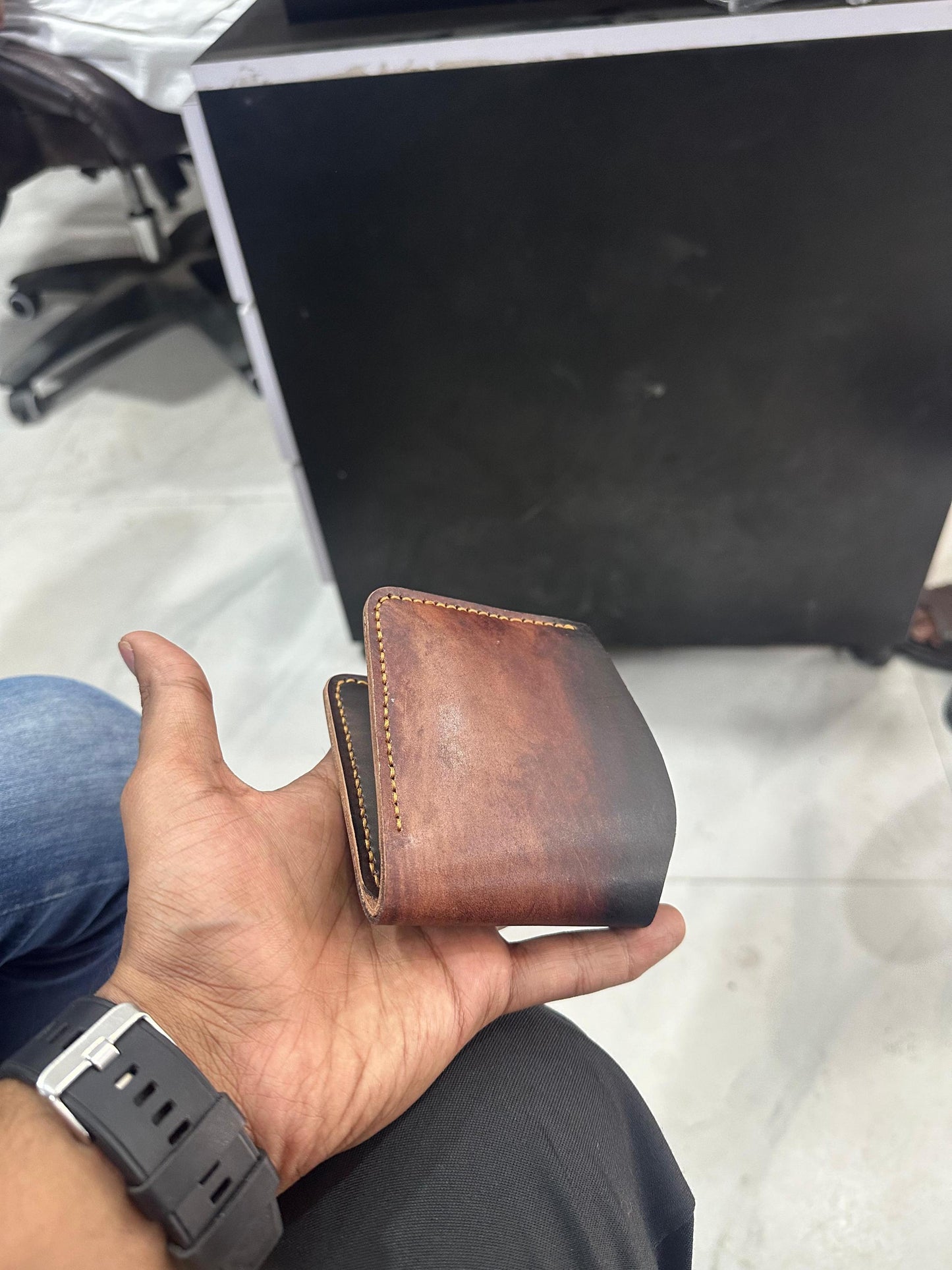 Handmade Veg-Tan Leather Bifold Wallet: Rustic Card Holder