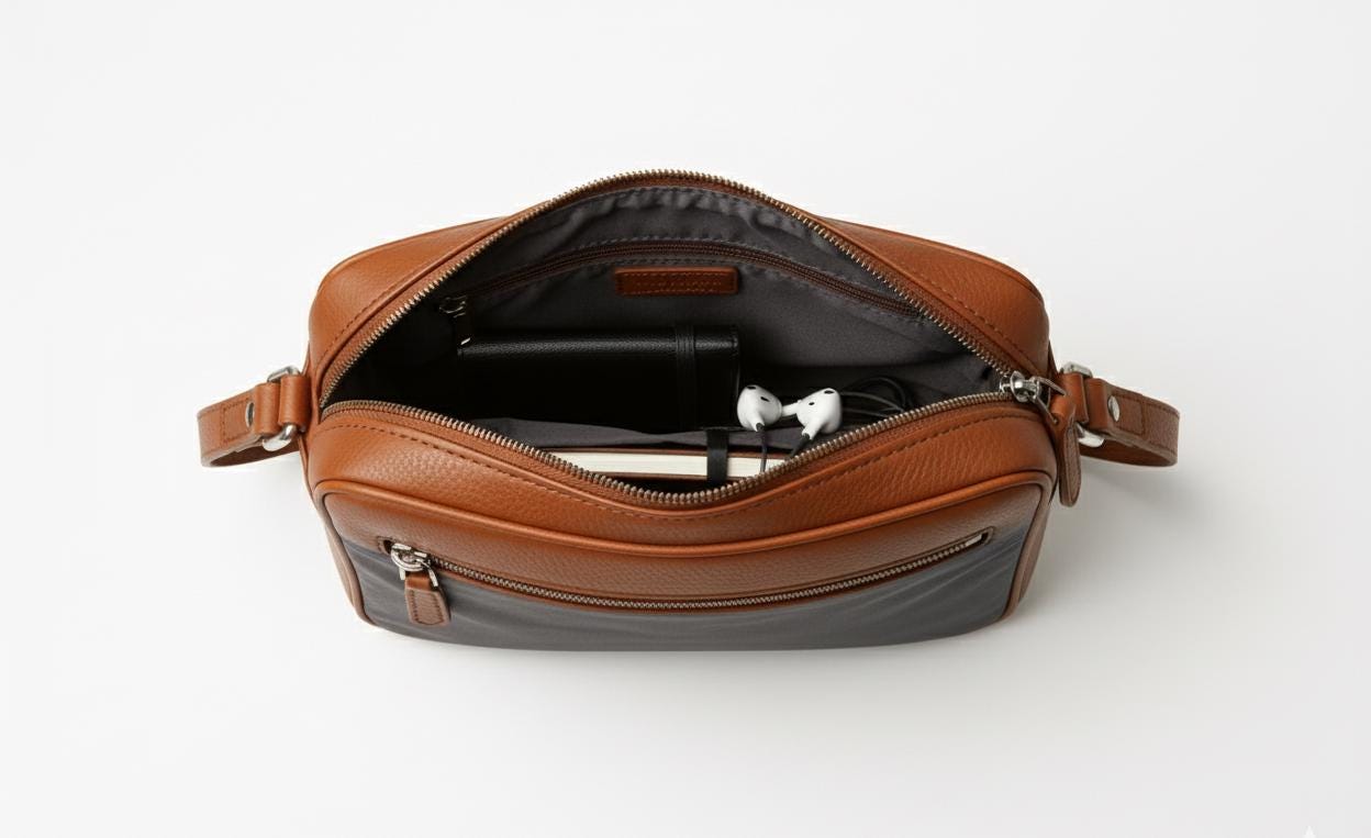 Unisex Leather Crossbody Sling Bag | Modern Minimalist Travel Bag | Brown Everyday Sling Purse