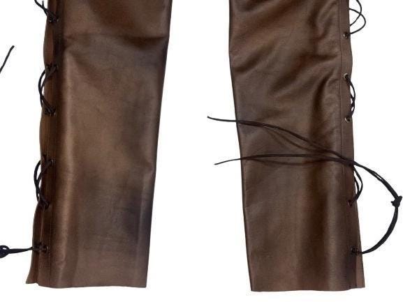 Handmade Cowhide Leather Pants with Side Laces – 100% Genuine Leather