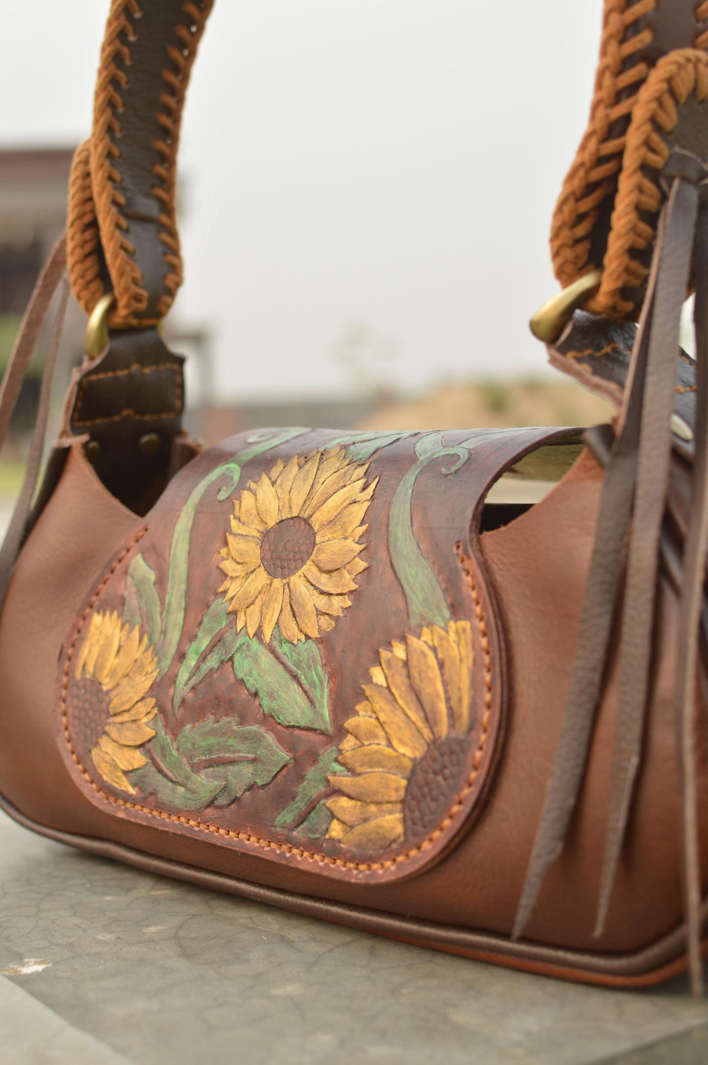 Handmade Bohemian Leather Satchel: Western Style Handbag