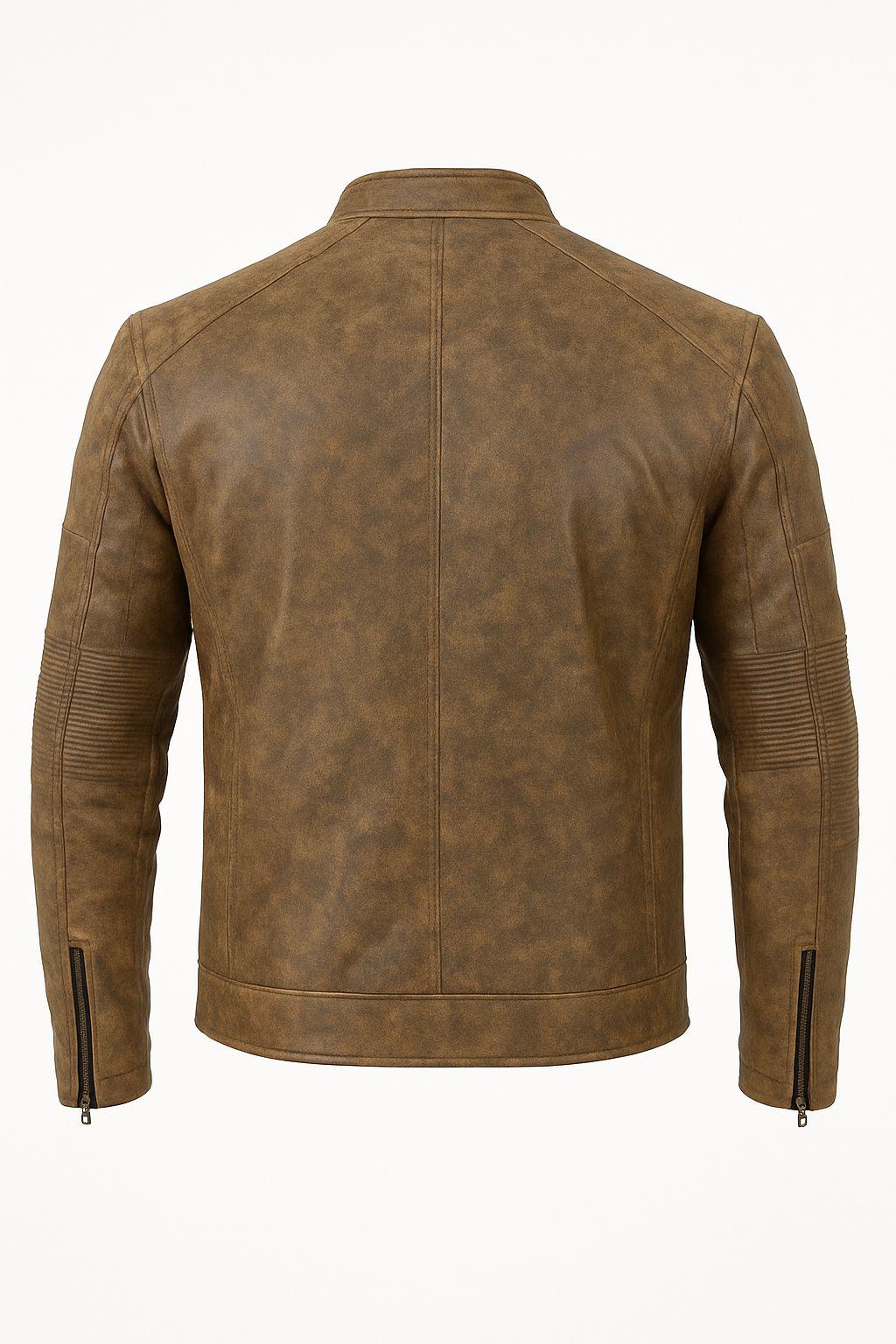 Distressed Brown Cowhide Leather Biker Jacket: Handmade Quilted Lining