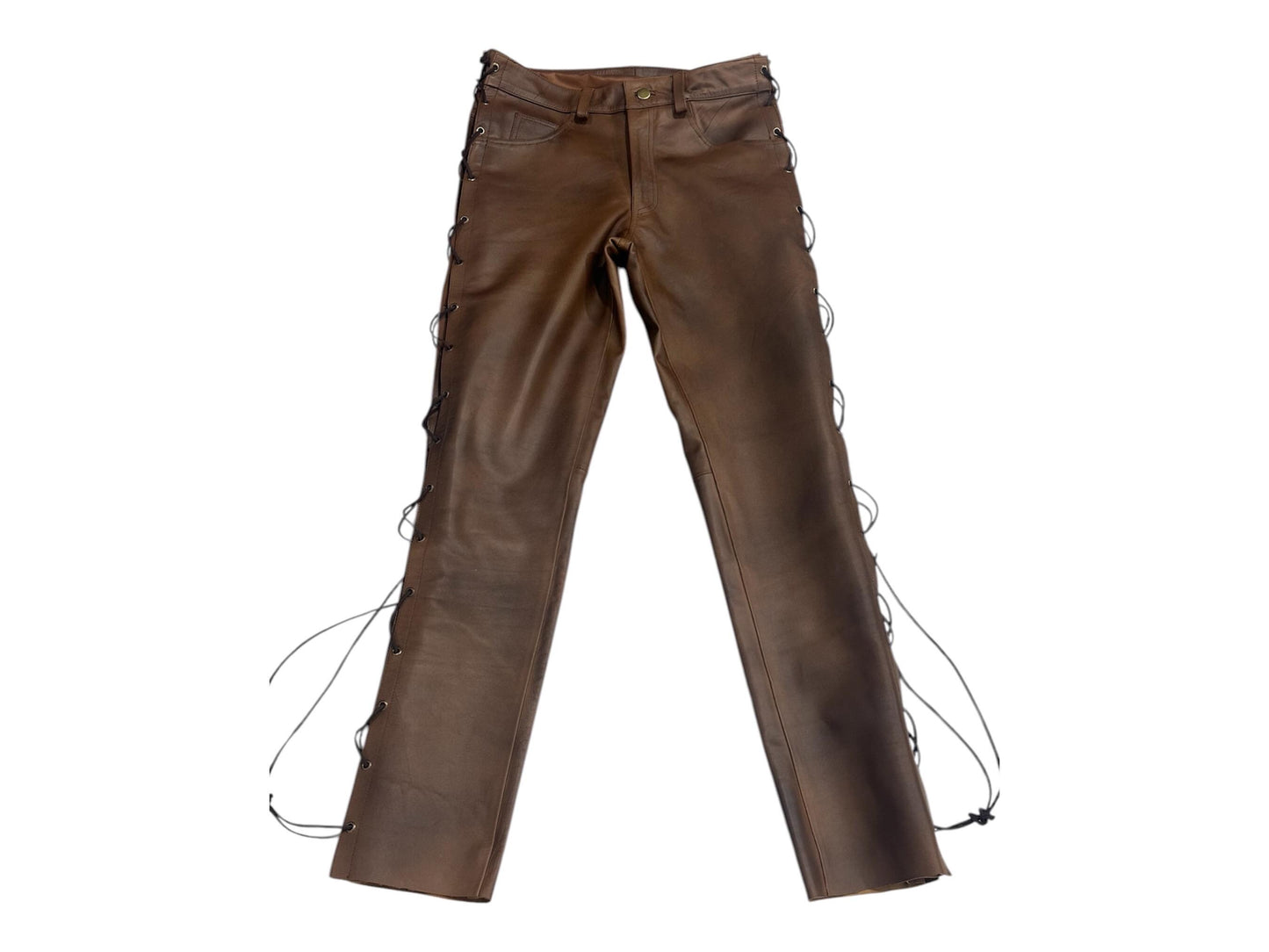 Handmade Cowhide Leather Pants with Side Laces – 100% Genuine Leather