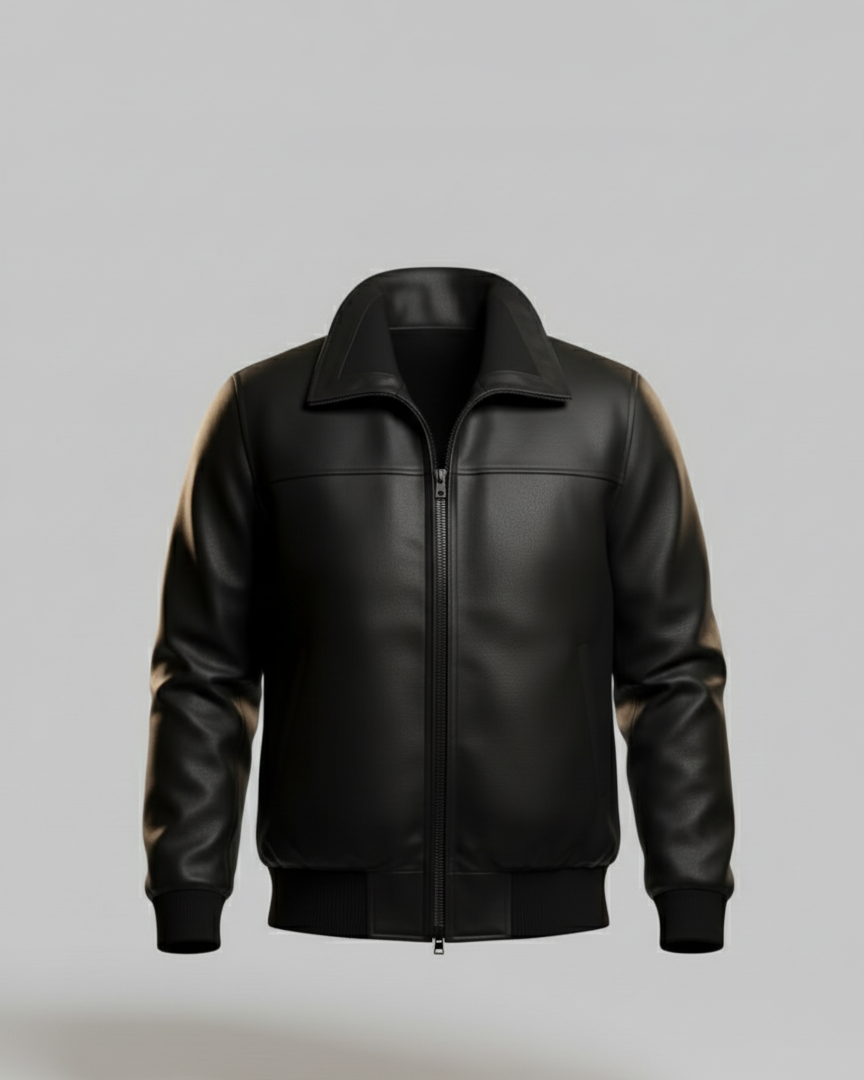 Men’s Black Leather Jacket | Genuine Cowhide Bomber | Handmade Real Leather Outerwear