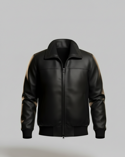 Men’s Black Leather Jacket | Genuine Cowhide Bomber | Handmade Real Leather Outerwear
