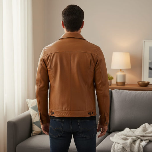 Handmade Cow Leather Trucker Jacket - Classic Fit Outerwear