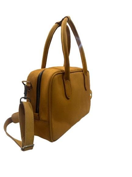 Handmade Mustard Yellow Leather Laptop Bag: Full-Grain Cowhide