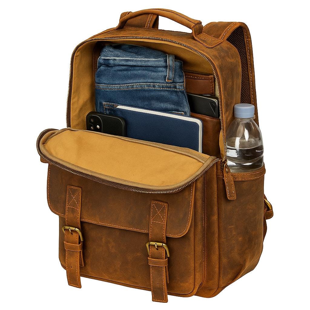 Distressed Brown Leather Backpack: Handmade Vintage Travel Laptop Bag