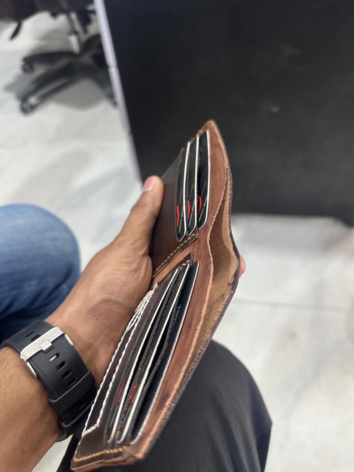 Handmade Veg-Tan Leather Bifold Wallet: Rustic Card Holder