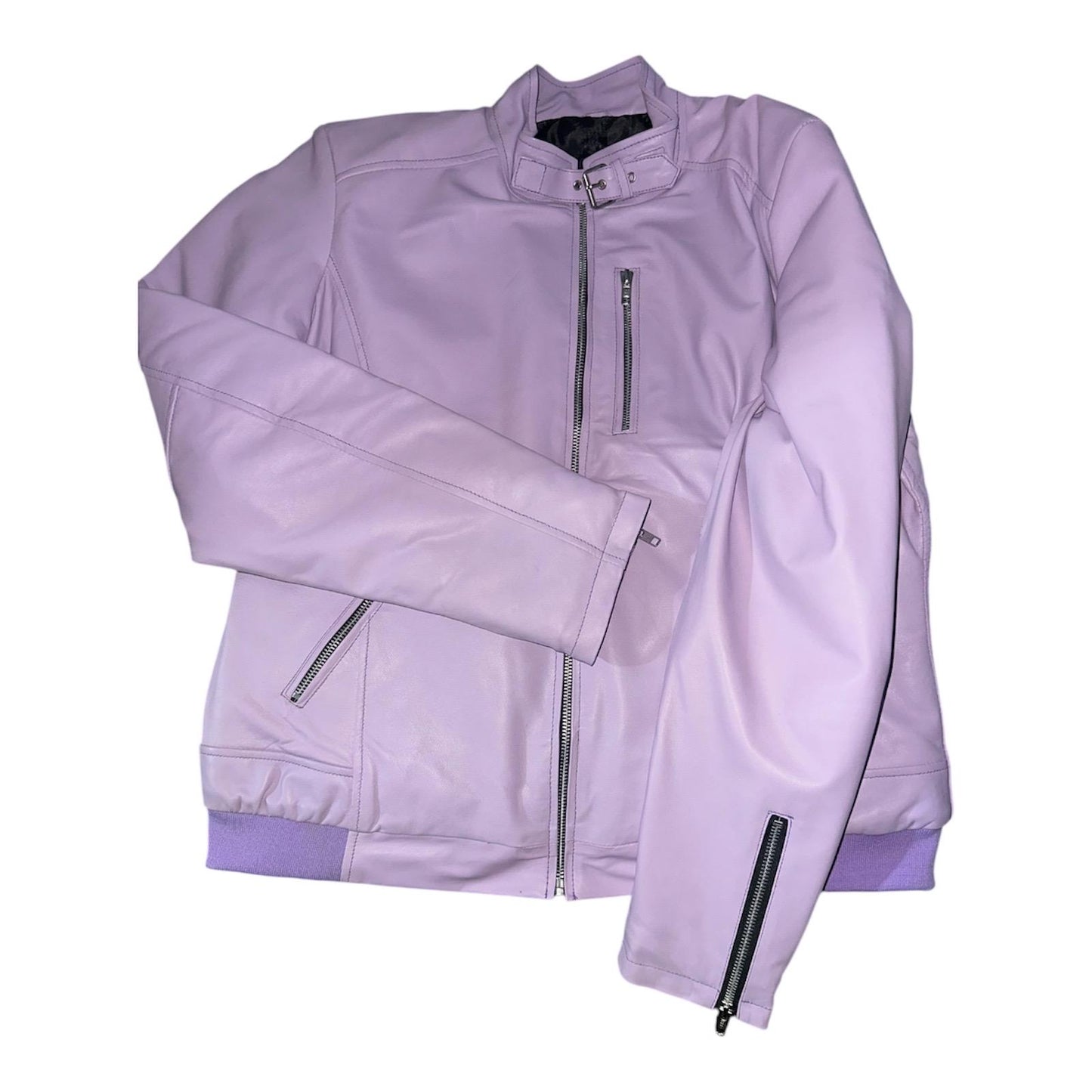 Light Purple Leather Biker Jacket: Women's Stylish Outerwear