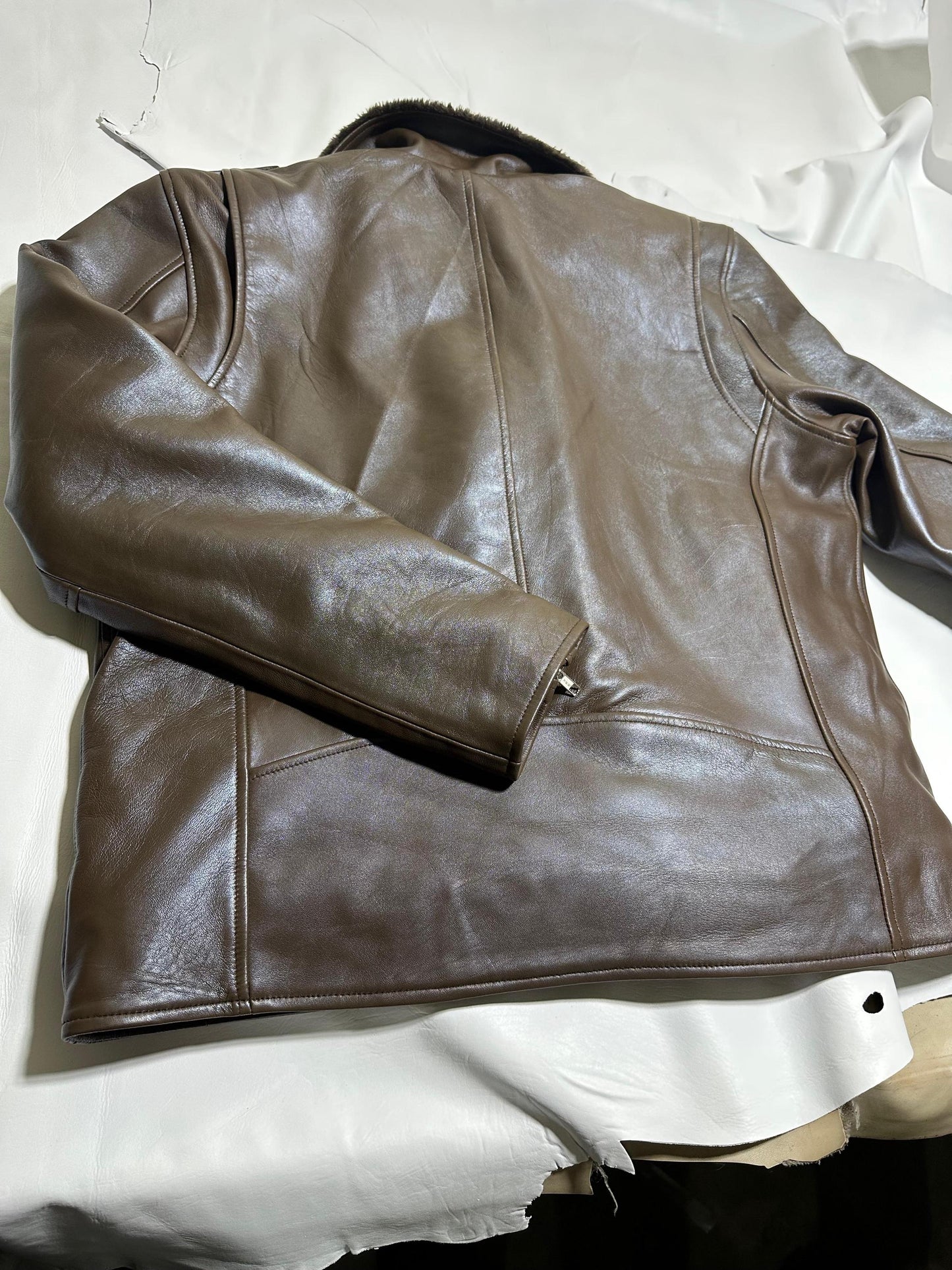 Handmade Brown Leather Motorcycle Jacket: Unisex Fur Collar