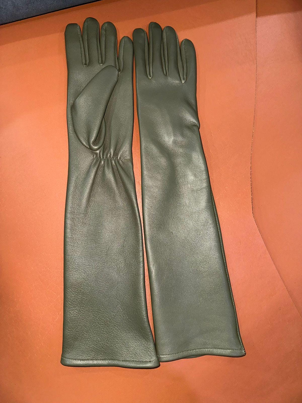 Handmade Green Sheep Leather Opera Gloves: Long Evening Gloves