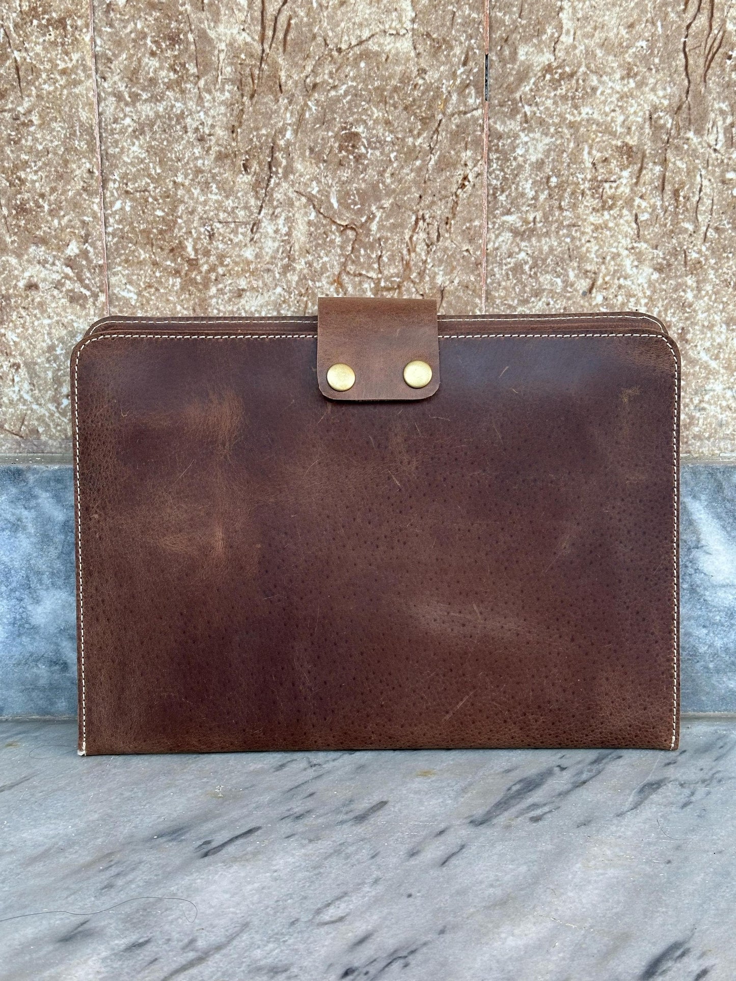 Handmade Brown Leather Portfolio Organizer – Executive Notebook & Document Cover