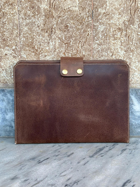 Handmade Brown Leather Portfolio Organizer – Executive Notebook & Document Cover