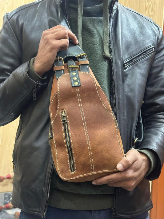 Handmade Genuine Leather Crossbody Sling Bag – Vintage Brown Shoulder Bag with Adjustable Strap