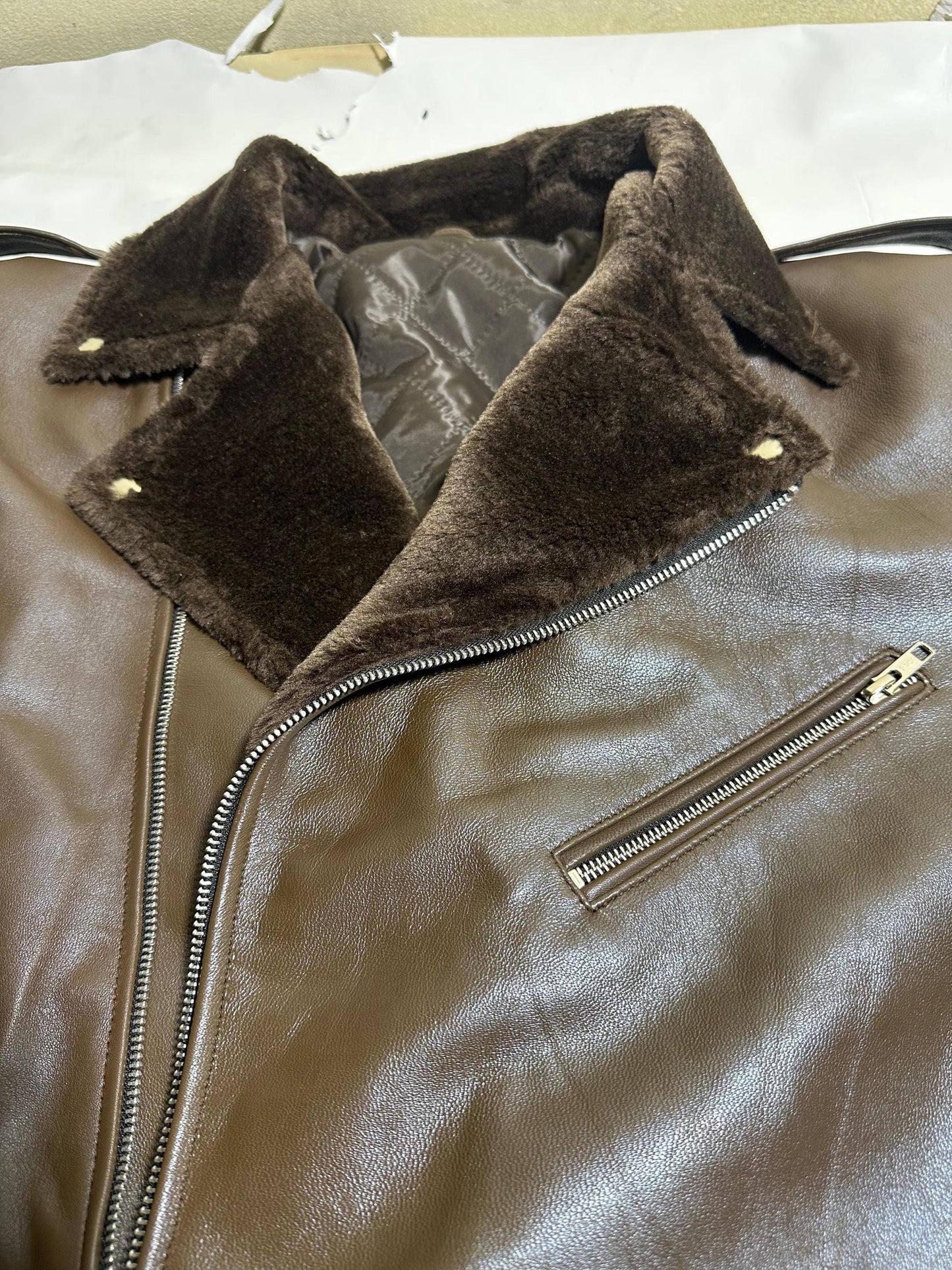 Handmade Brown Leather Motorcycle Jacket: Unisex Fur Collar
