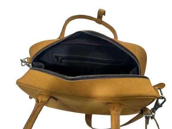 Handmade Mustard Yellow Leather Laptop Bag: Full-Grain Cowhide