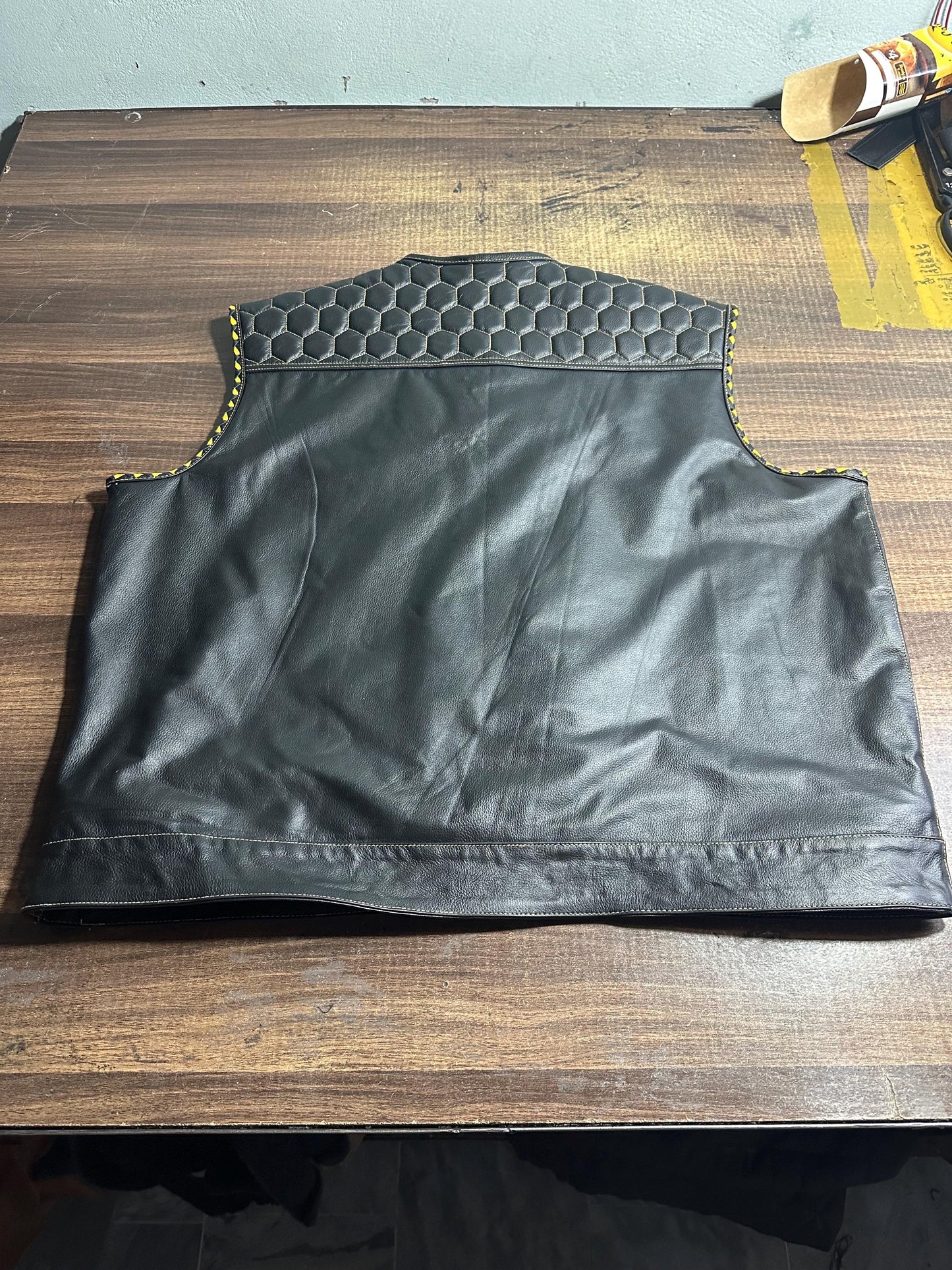 Black Leather Biker Vest: Quilted Design, Motorcycle Club Vest