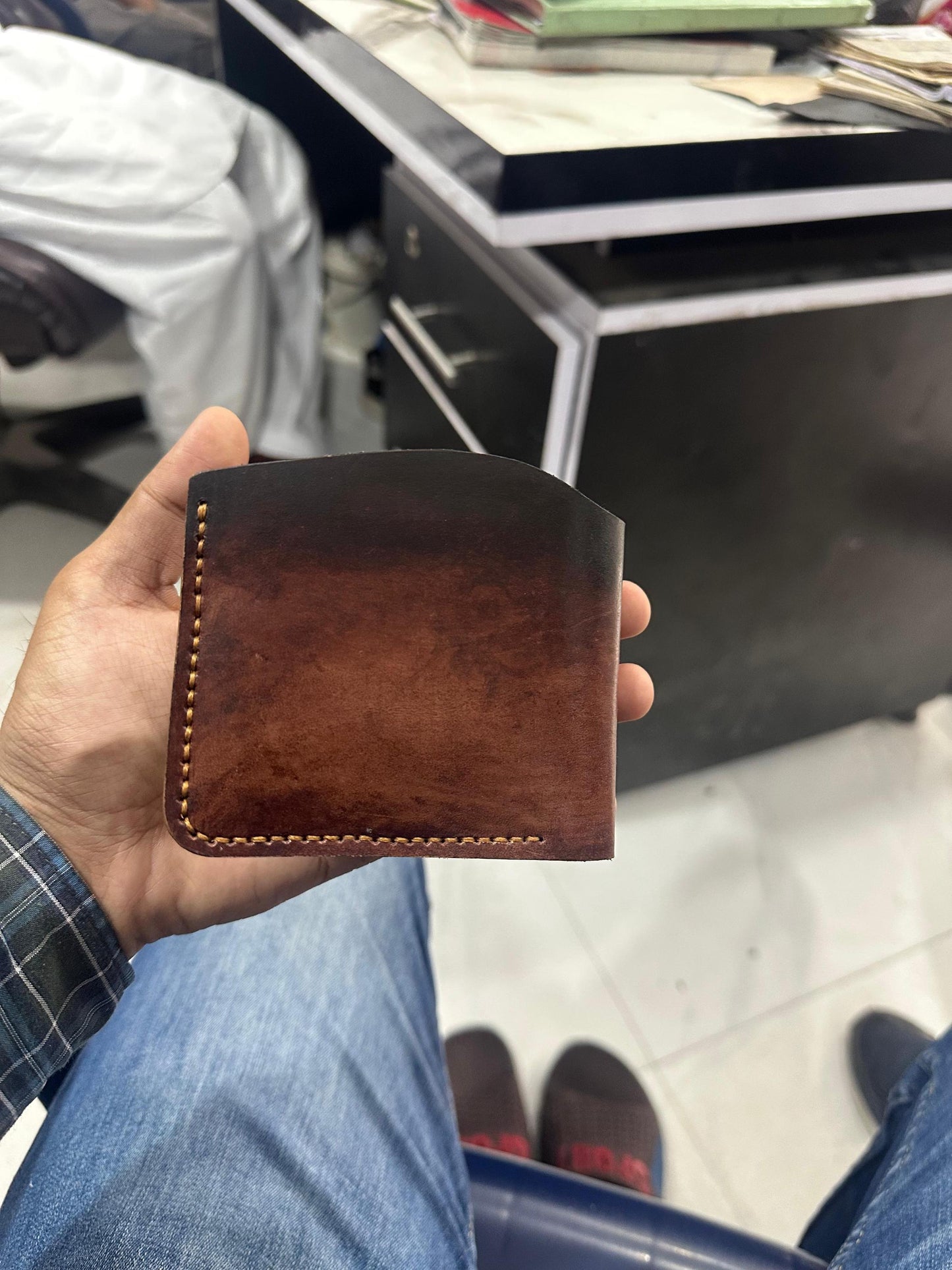 Handmade Veg-Tan Leather Bifold Wallet: Rustic Card Holder