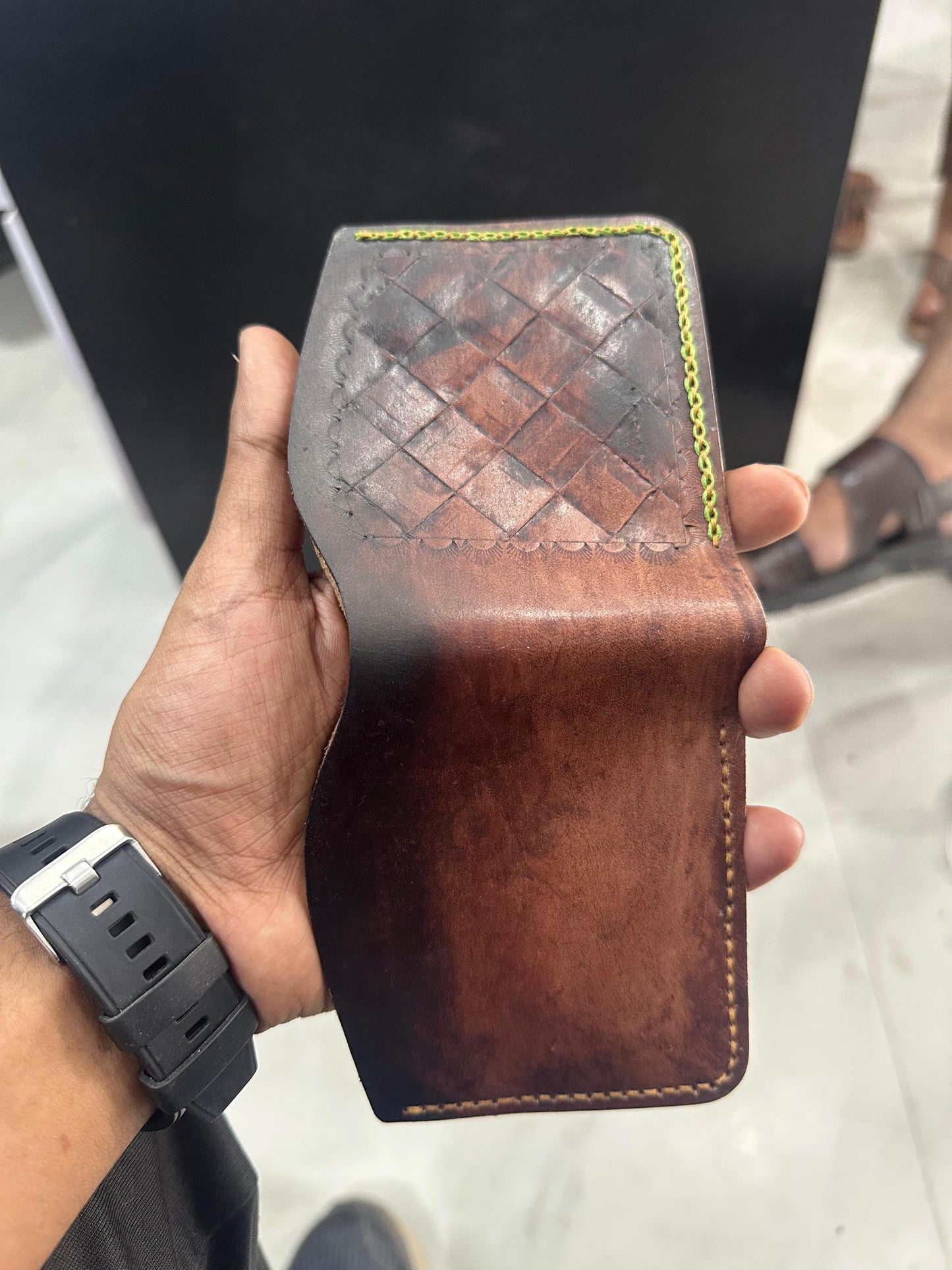 Handmade Veg-Tan Leather Bifold Wallet: Rustic Card Holder