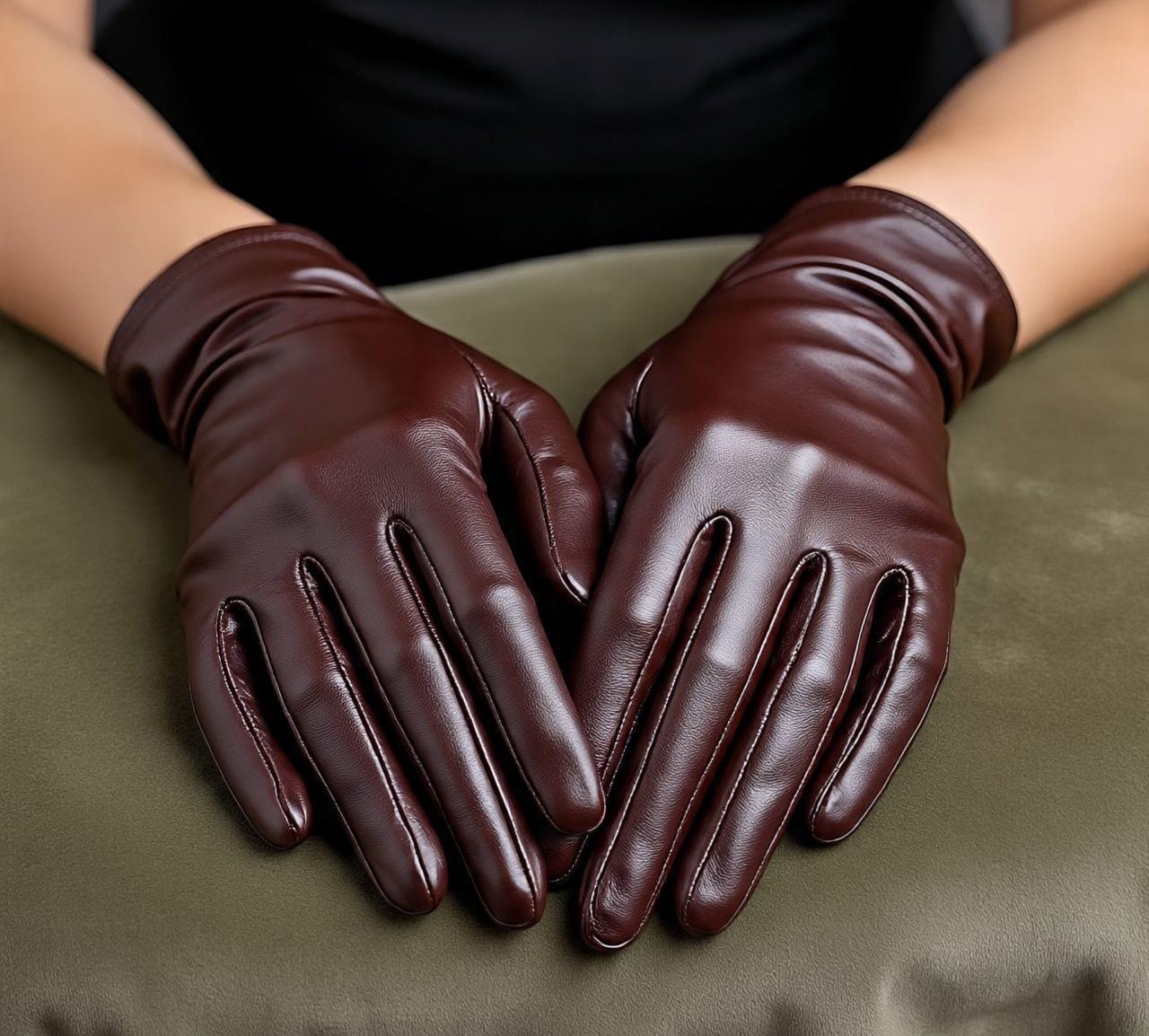 Luxury Soft Genuine Leather Gloves for Women - Classic Brown Driving & Dress Gloves
