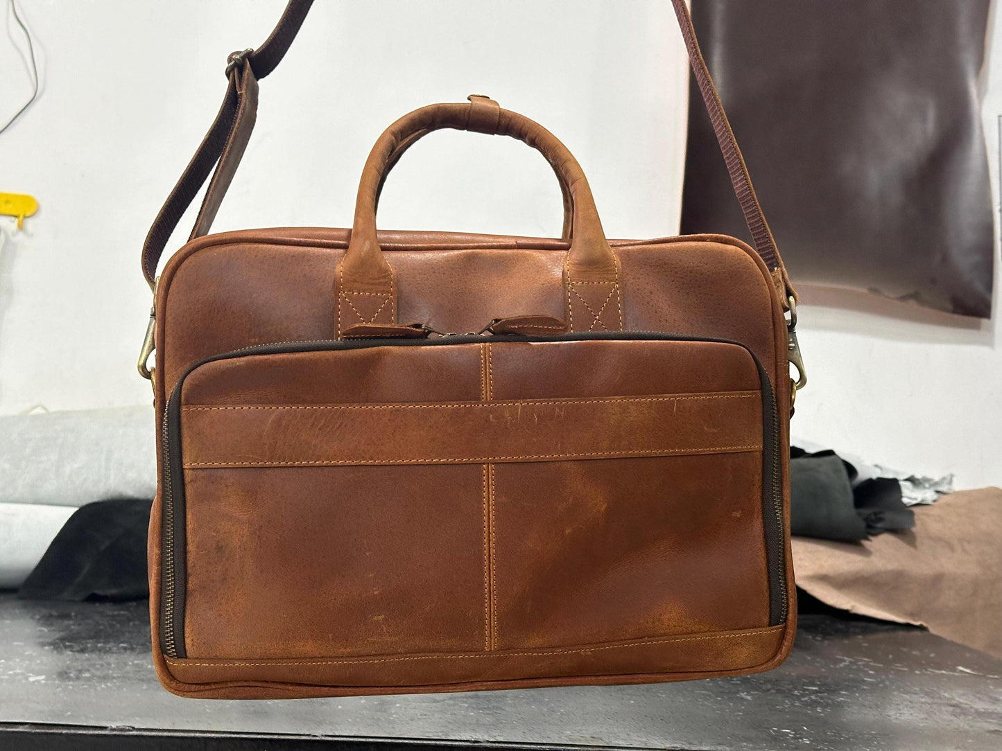 Handmade Genuine Leather Messenger Bag – Business Travel Satchel Briefcase for Men & Women