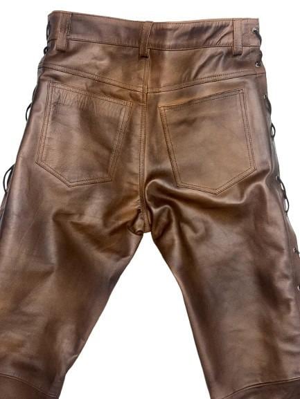 Handmade Cowhide Leather Pants with Side Laces – 100% Genuine Leather