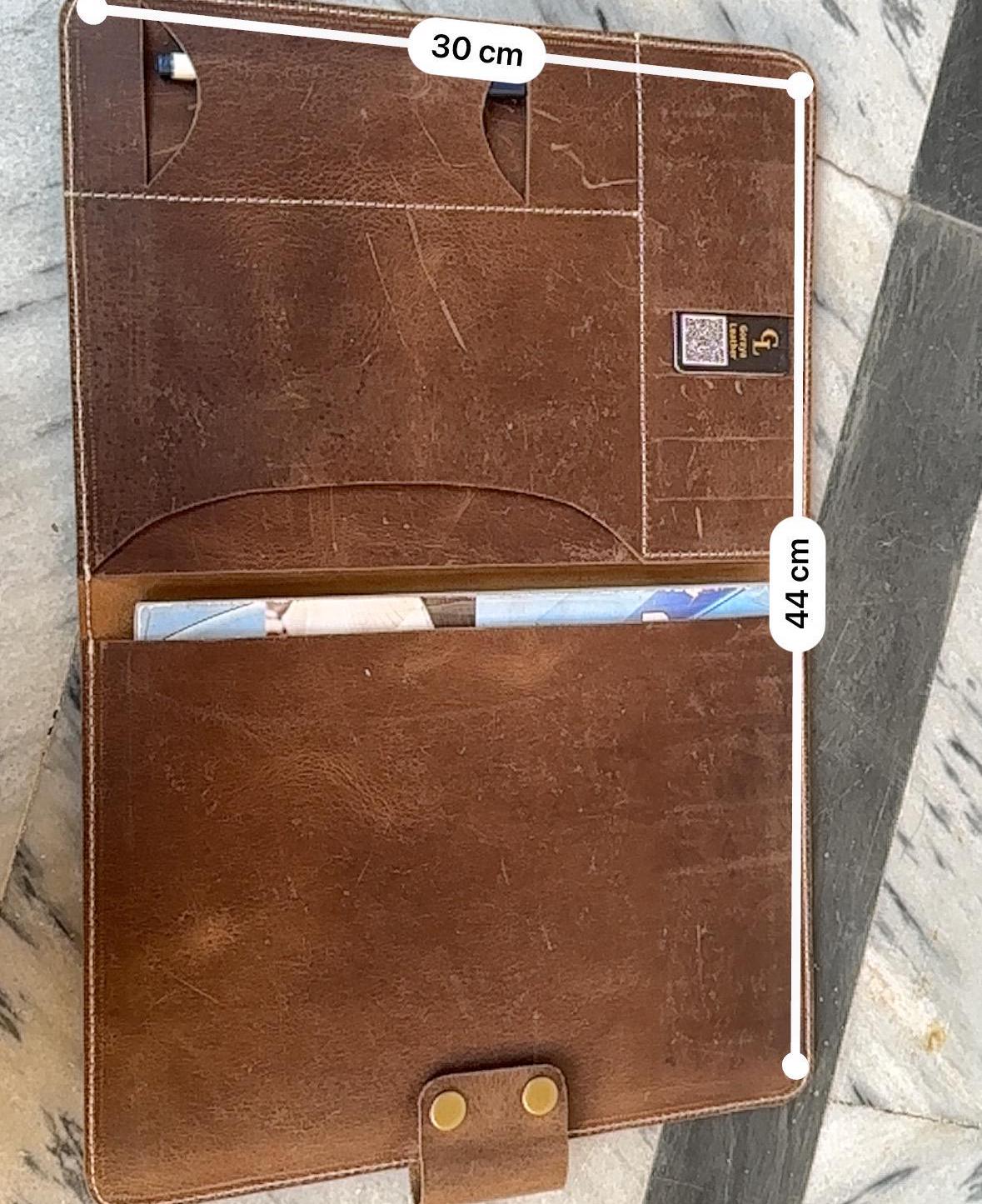 Handmade Brown Leather Portfolio Organizer – Executive Notebook & Document Cover