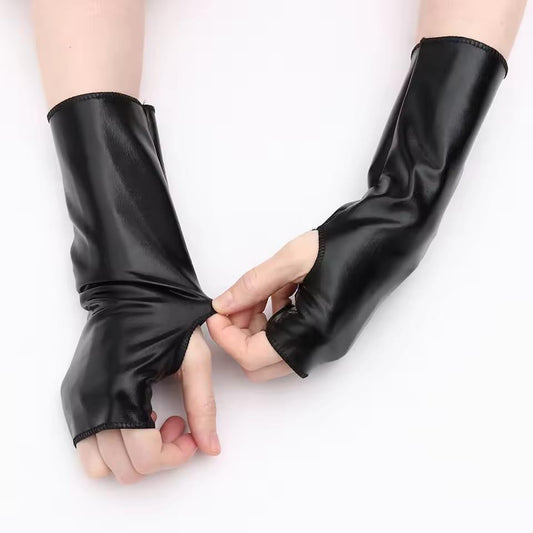 Handmade Sheep Leather Fingerless Long Gloves - Sleek Arm Warmers