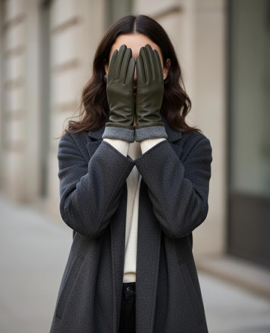 Women’s Winter Leather Gloves with Wool Knit Cuff – Elegant Warm Driving Gloves