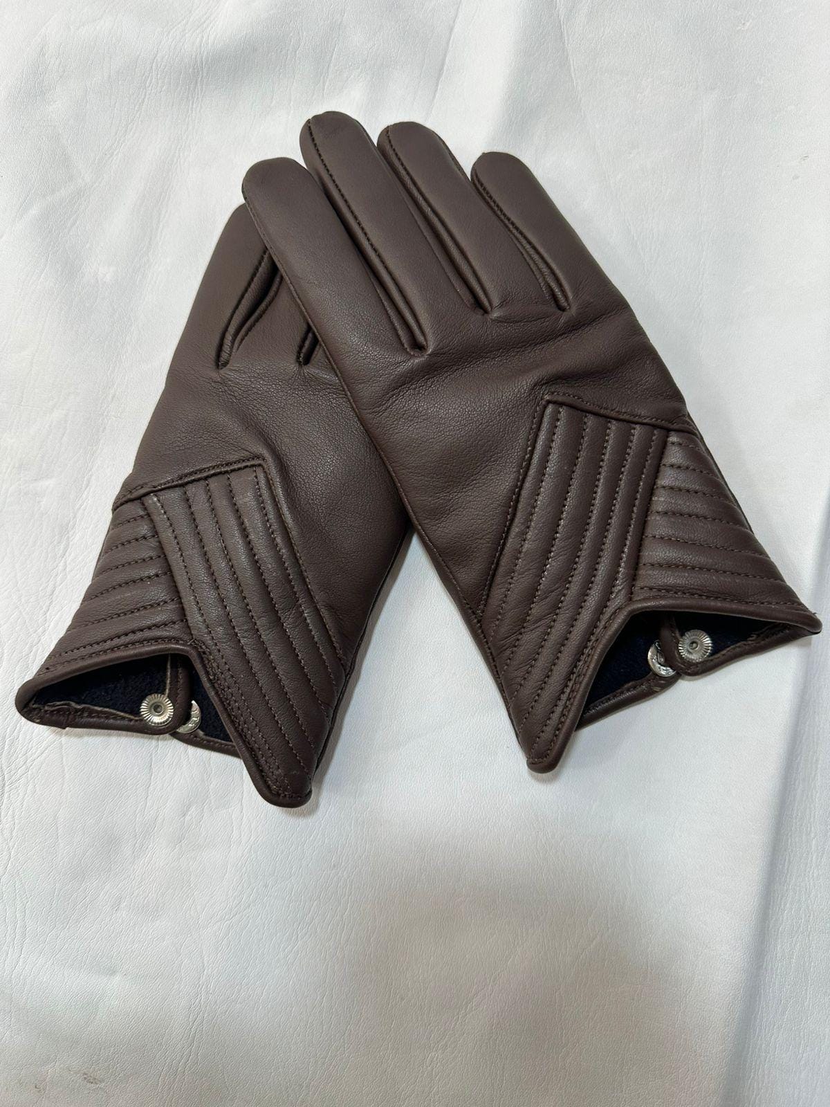 Women’s Sheep Leather Gloves with Quilted Cuff – Elegant Winter Driving Gloves