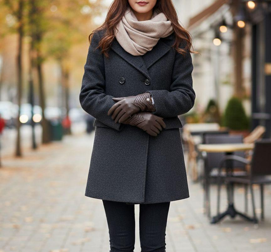 Women’s Sheep Leather Gloves with Quilted Cuff – Elegant Winter Driving Gloves