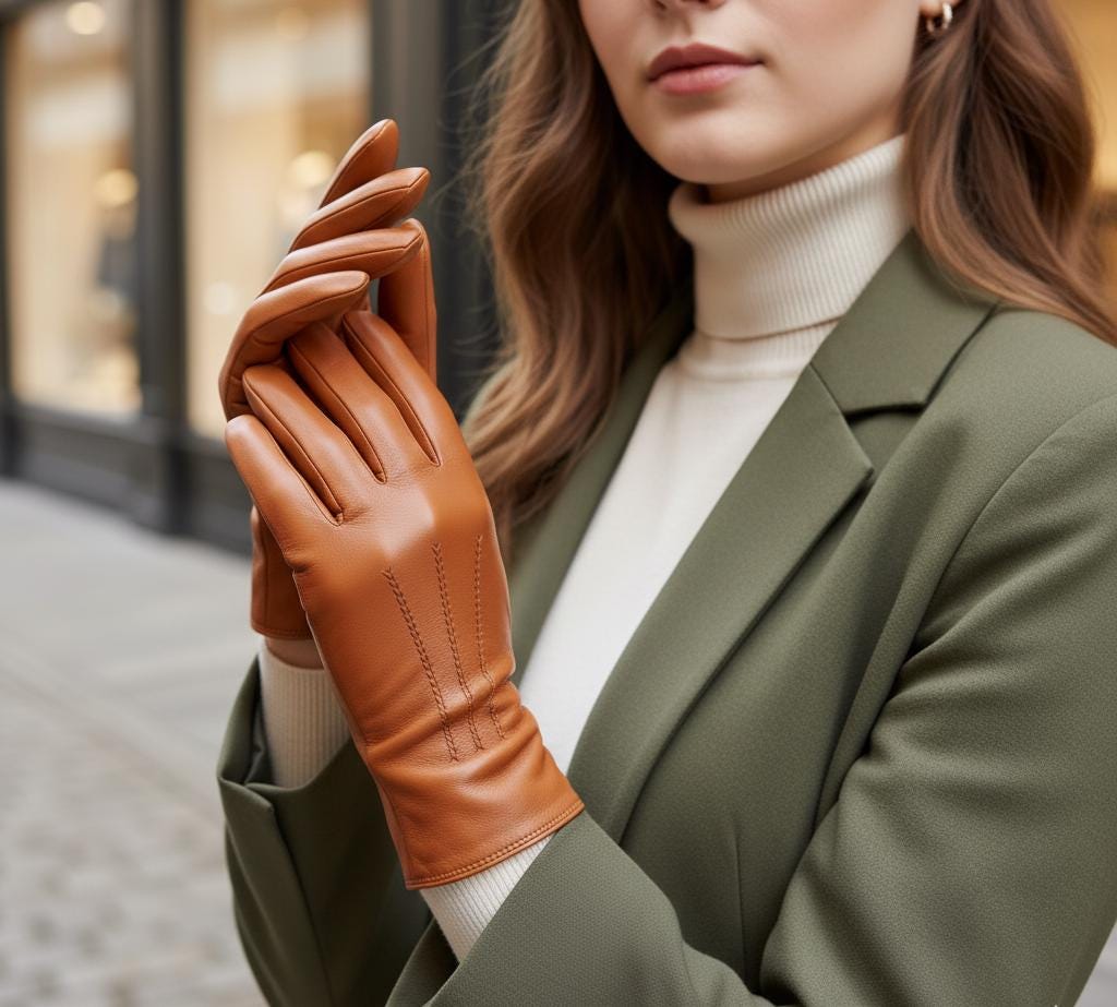 Tan Sheepskin Leather Driving Gloves: Elegant Short Winter Gloves