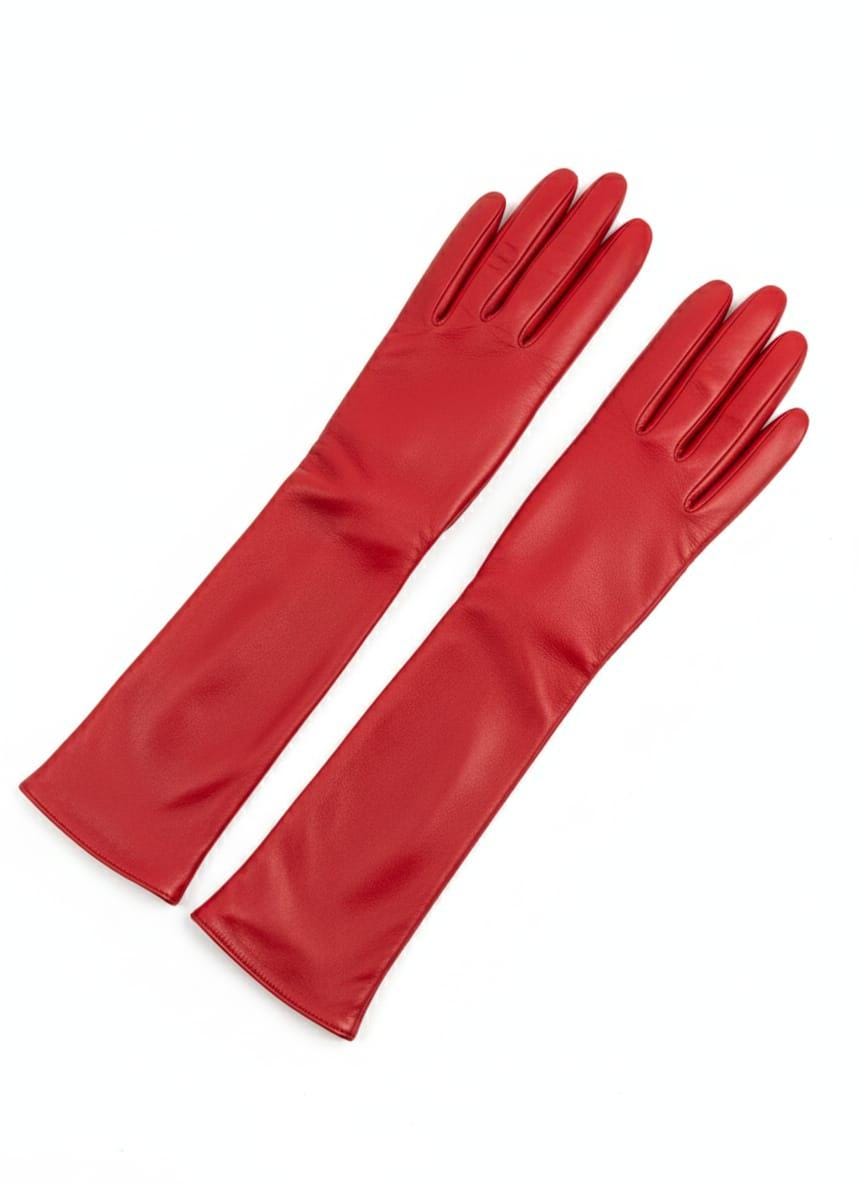 Luxury Women’s Long Red Leather Opera Gloves – Elegant Evening Party Dress Gloves