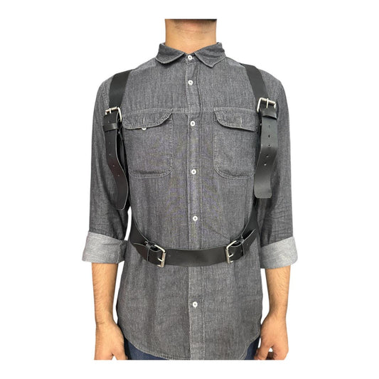 Handmade Black Leather Harness: Buckled Utility Strap, Cosplay Accessory