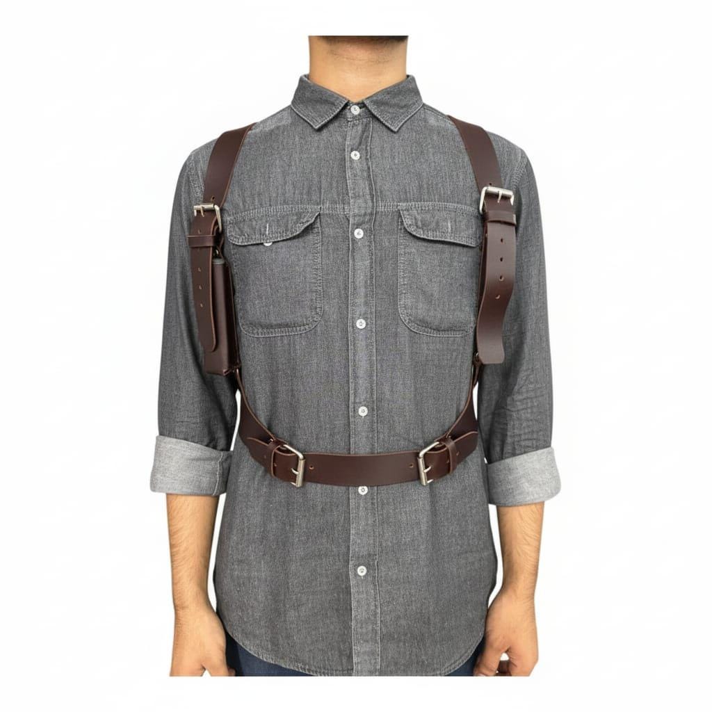 Handmade Black Leather Harness: Buckled Utility Strap, Cosplay Accessory