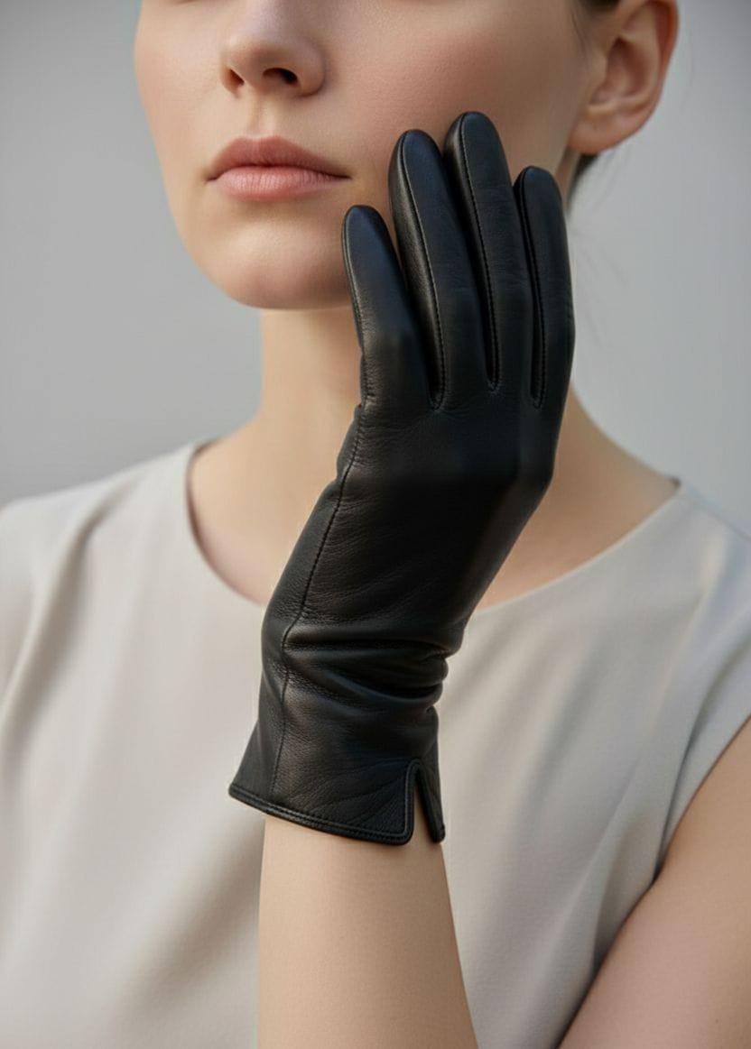 Handmade Black Sheep Leather Gloves: Elegant Women's Dress Gloves