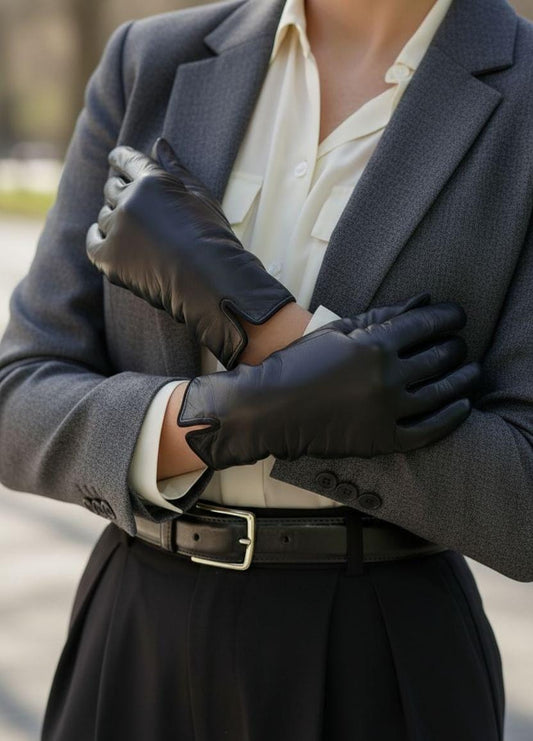 Handmade Black Sheep Leather Gloves: Elegant Women's Dress Gloves