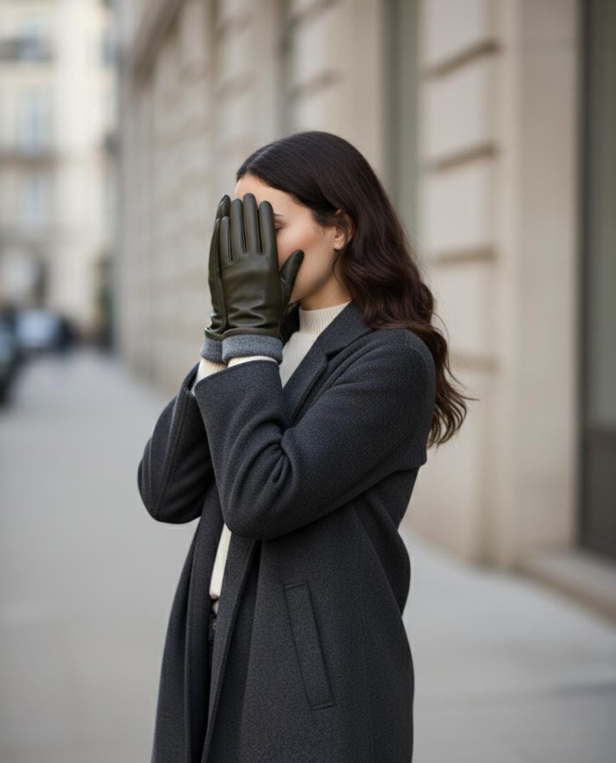 Women’s Winter Leather Gloves with Wool Knit Cuff – Elegant Warm Driving Gloves