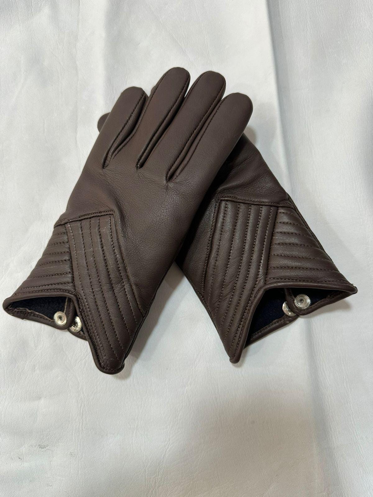 Women’s Sheep Leather Gloves with Quilted Cuff – Elegant Winter Driving Gloves